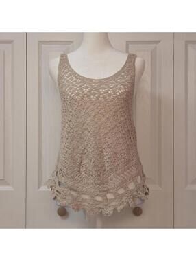 Vintage Y2K Open Crochet Tunic Tank Top Size XS/S Indie Boho Beach 70s Festival